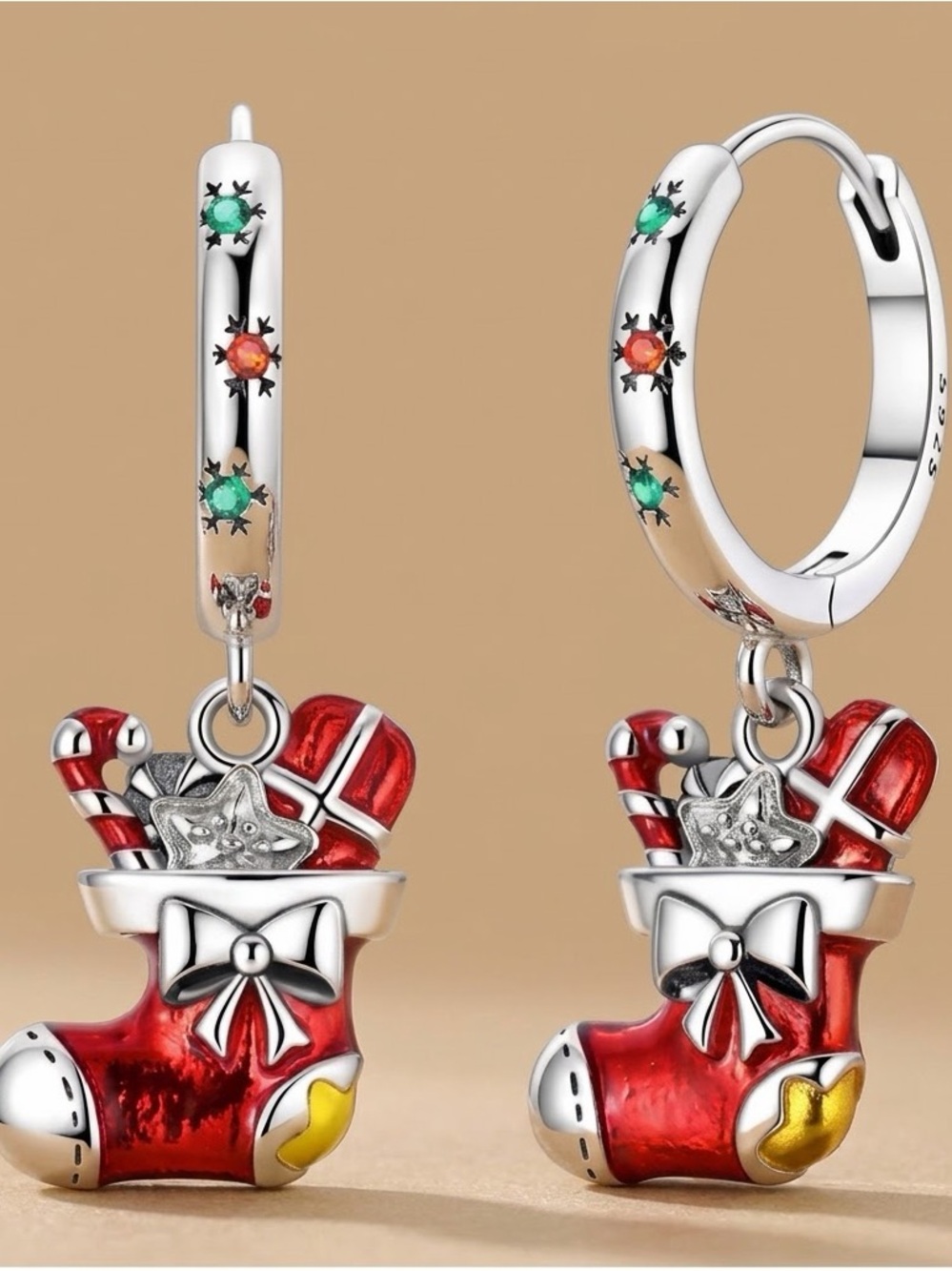 Festive Red Christmas Stocking Drop Earrings - Holiday Charm Jewelry